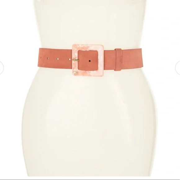New! Very Rare LELE SADOUGHI Marble Acetate Buckle Suede Belt in Blush - Picture 2 of 9